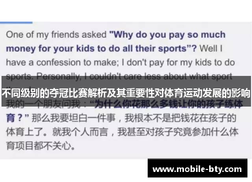不同级别的夺冠比赛解析及其重要性对体育运动发展的影响